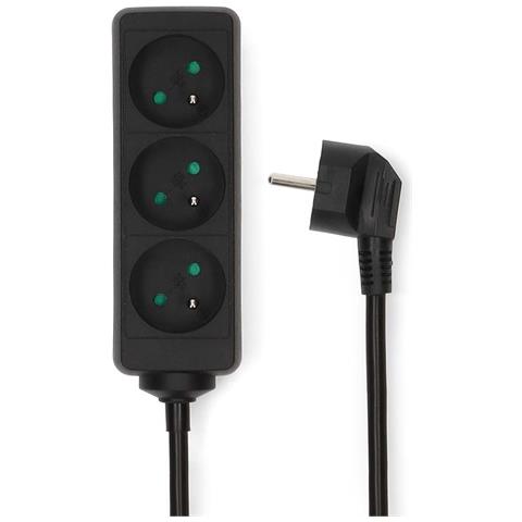 Prolunga A 3 Vie 3680w 16a Contatti Laterali 1,5m Tipo E Francia, Nero - Foto 1