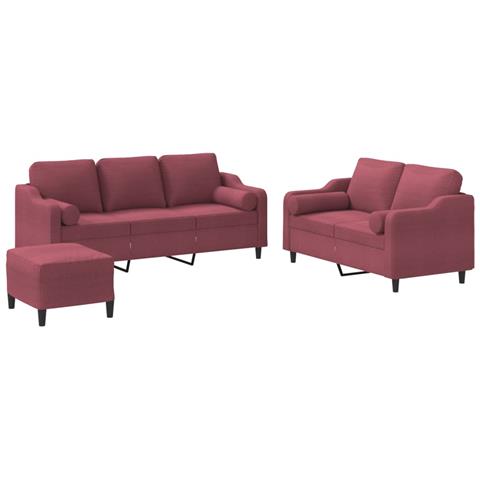 Set di Divani 3 pz con Cuscini Rosso Vino in Tessuto - Foto 1