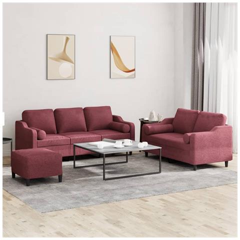 Set di Divani 3 pz con Cuscini Rosso Vino in Tessuto - Foto 2