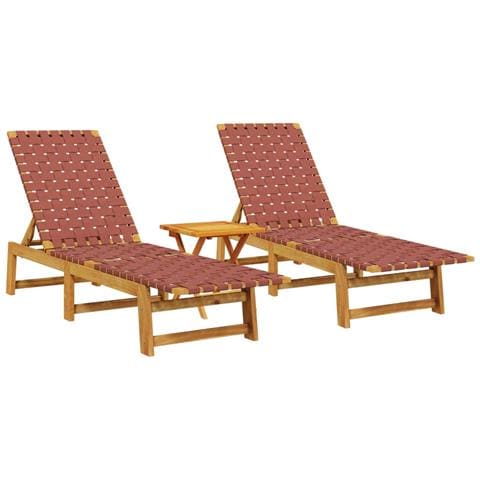 Lettini Prendisole con Tavolino 2pz Rossi Legno Massello Acacia - Foto 1