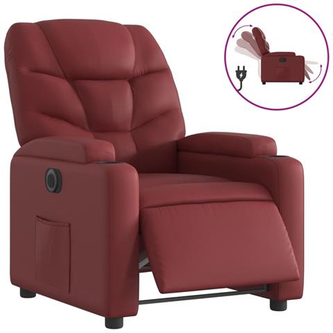 Poltrona Reclinabile Elettrica Rosso Vino in Similpelle - Foto 1