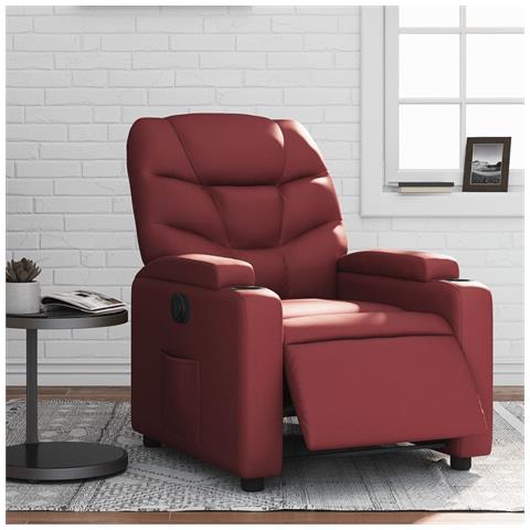 Poltrona Reclinabile Elettrica Rosso Vino in Similpelle - Foto 2
