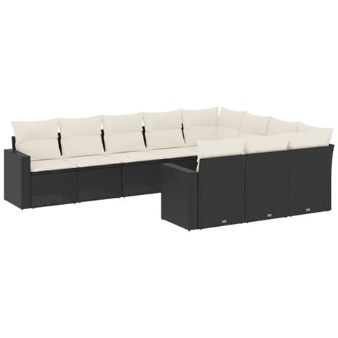 Set Divani da Giardino 10pz con Cuscini in Polyrattan Nero - Foto 1