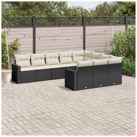 Set Divani da Giardino 10pz con Cuscini in Polyrattan Nero - Foto 2