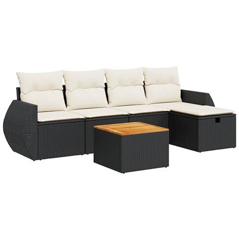 Set Divano da Giardino 6 pz con Cuscini Nero in Polyrattan - Foto 1