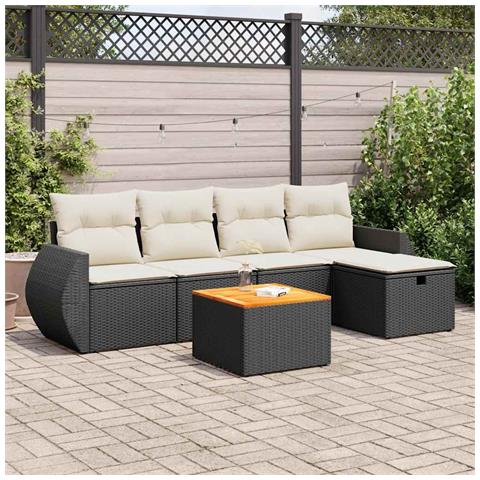 Set Divano da Giardino 6 pz con Cuscini Nero in Polyrattan - Foto 2