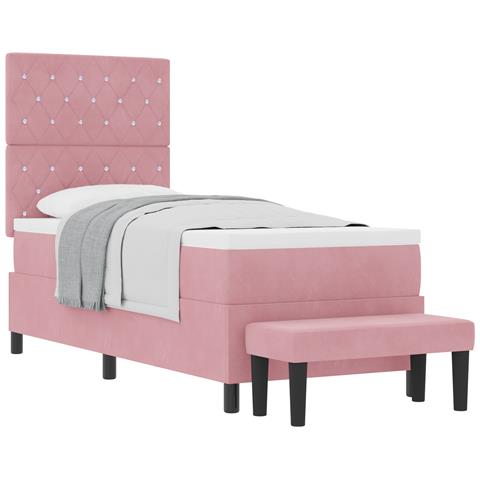 Letto Box Spring con Materasso e Panca Rosa 80x200 cm Velluto - Foto 1