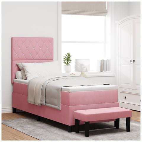 Letto Box Spring con Materasso e Panca Rosa 80x200 cm Velluto - Foto 2