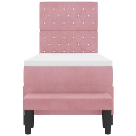 Letto Box Spring con Materasso e Panca Rosa 80x200 cm Velluto - Foto 9