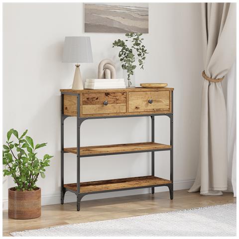 Tavolino in Legno Vecchio 72,5x25x75 cm Legno Ingegnerizzato e Acciaio - Foto 2