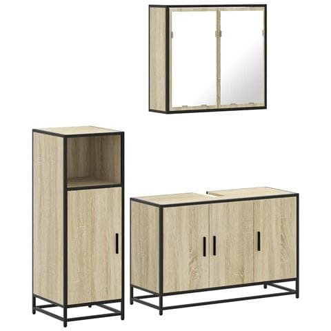 Set Mobili da Bagno 3 pz Rovere Sonoma in Legno Multistrato - Foto 1