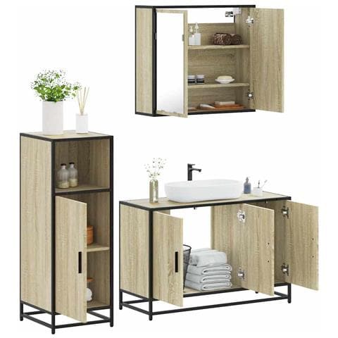 Set Mobili da Bagno 3 pz Rovere Sonoma in Legno Multistrato - Foto 2