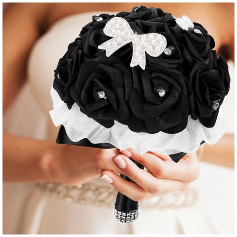 Bouquet Da Sposa Artificiale Con Cristalli Oggetto Di Scena Per Foto E Decorazione Nero - Foto 2