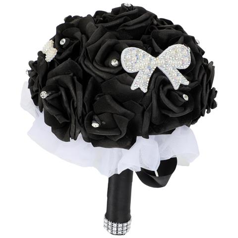 Bouquet Da Sposa Artificiale Con Cristalli Oggetto Di Scena Per Foto E Decorazione Nero - Foto 1
