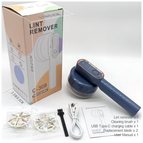 Levapelucchi Elettrico Rasoio Per Tessuti 6 Lame Usb Blu - Foto 4