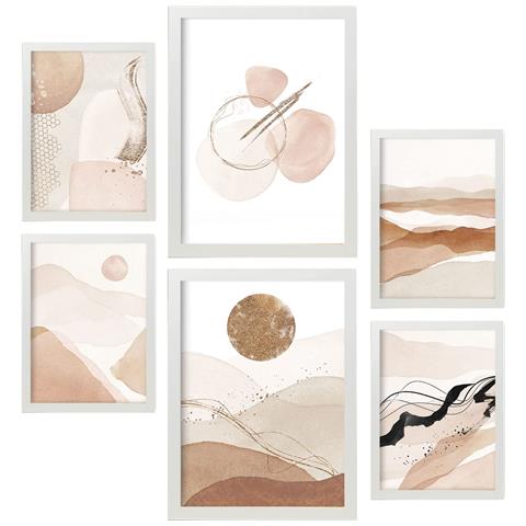 Set Di 6 Stampe Collezione Di Poster Astratti Del Deserto Con Estetica Collage Per La Decorazione D'interni A3 & A4 Cornice Bianca - Foto 1