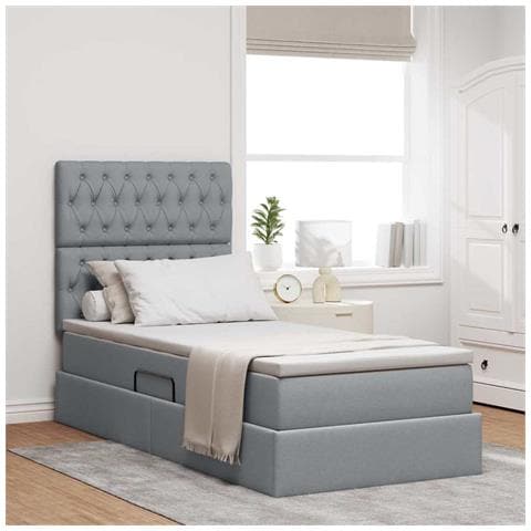 Letto con contenitore e LED con led Grigio chiaro 90 x 190 cm - Foto 2