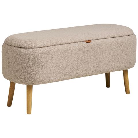 Harlow - Panca Contenitore In Bouclé Beige Con Gambe In Legno 95x37x45 Cm - Foto 1