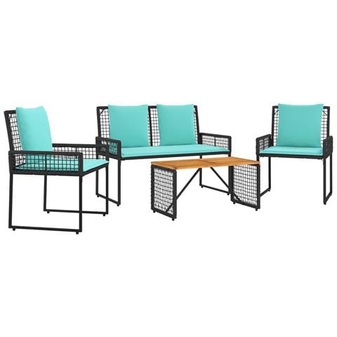 Set di Mobili da Esterno con cuscino 4 pcs Nero e Turchese - Foto 1