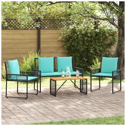 Set di Mobili da Esterno con cuscino 4 pcs Nero e Turchese - Foto 2