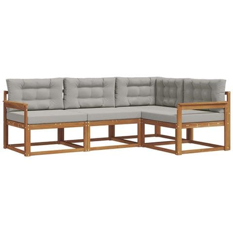 Set di divani da esterno 4 pcs Grigio Naturale e Chiaro - Foto 1