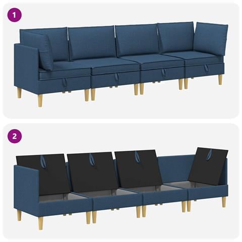 Set di divani modulari con spazio di archiviazione 4 pcs Blu - Foto 8
