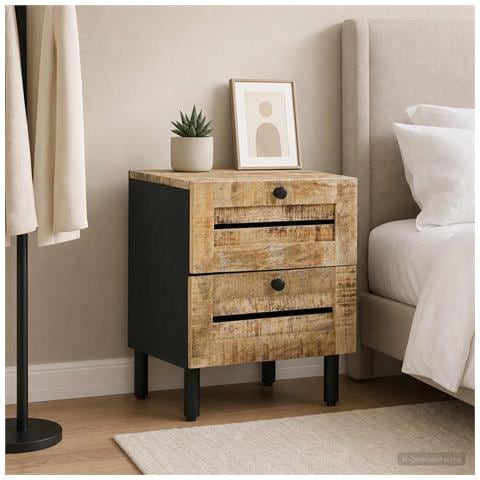 Comodino Naturale 40 x 33 x 46 cm Legno di mango massello - Foto 2