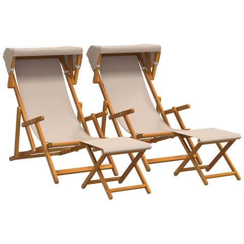 Lettino 4 pcs 3 Posizione Legno di Eucalipto Massello Beige - Foto 1