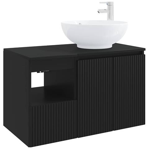 Set di mobili per il bagno 2 pz Nero Legno ingegnerizzato - Foto 1