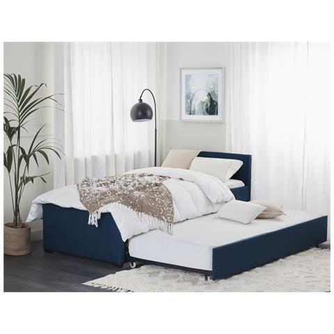 Letto Singolo Con Letto Estraibile In Tessuto Blu 90x200 Cm Marmande - Foto 25