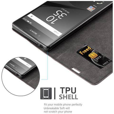 Custodia Compatibile Con Sony Xperia Z In Bruno Caffè - Coperchio Protettiva Con Chiusura Magnetica, Funzione Stand E Tasca Per Le Carte - Foto 2