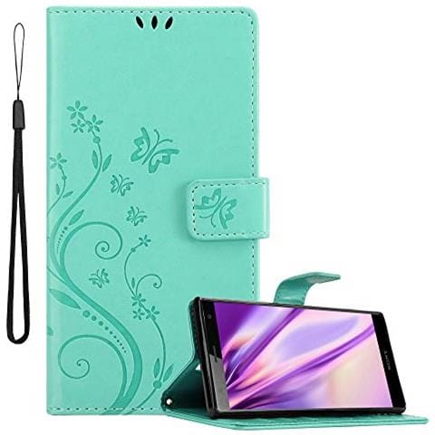 Custodia Compatibile Con Sony Xperia Xz2 In Turchese Fiore - Coperchio Protettivo In Design Floreale Con Chiusura Magnetica, Funzione Stand E Slot Per Carte - Foto 1