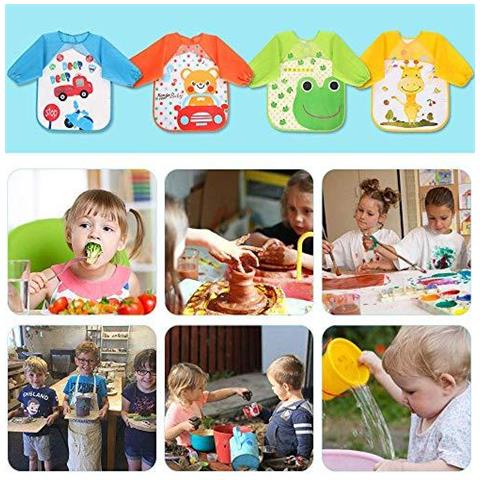 Bavaglini Con Maniche Manica Lunga 4 Pz Impermeabile Bib Unisex Alimentazione Bavaglini Grembiule Per Infantili 6 Mesi A 3 Anni - Foto 4
