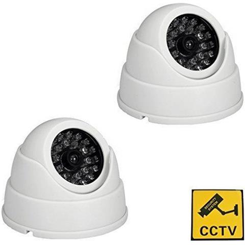 2x Falso Fittizio Telecamera Di Sorveglianza Di Sicurezza Della Cupola Del Cctv Con Led Lampeggiante Reale Imitazione Bianco - Foto 1
