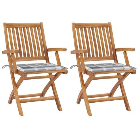 Sedie Giardino 2 pz con Cuscino Grigio a Quadri Massello di Teak - Foto 1