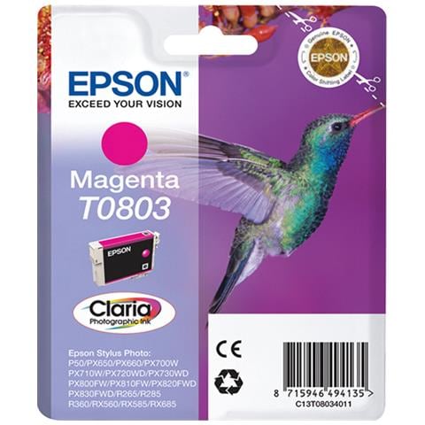T0803 Hummingbird Cartuccia Ink Originale Magenta per Stylus Photo RX685 / RX560 / PX720WD Capacità 460 Pagine - Foto 1