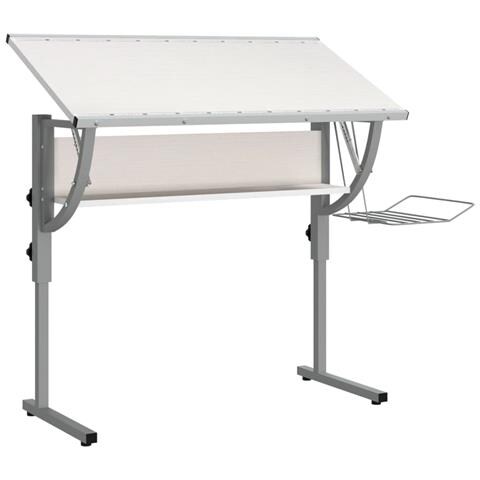 Scrivania Bianca Grigia 110x53x (58-87) Cm Multistrato E Acciaio - Foto 2