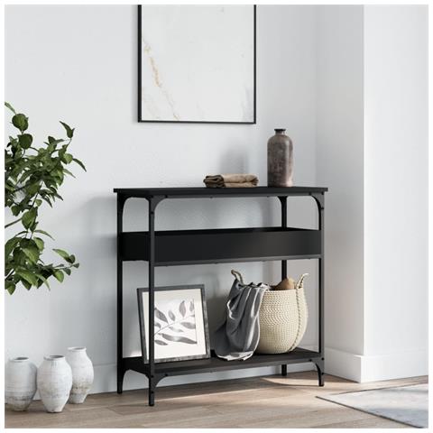 Tavolo Consolle Con Ripiano Nero 75x29x75cm Legno Multistrato - Foto 3