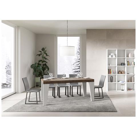 Tavolo Allungabile 90x160/264 Cm Naxy Mix Piano Bianco Frassino - Gambe Noce - Noce /bianco Frassino - Foto 5
