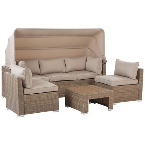 Divano Coperto Modulare 5 Posti Rattan Beige Coccolia - Foto 2