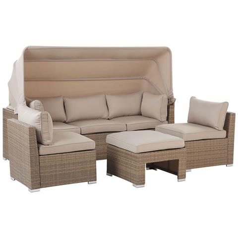 Divano Coperto Modulare 5 Posti Rattan Beige Coccolia - Foto 7