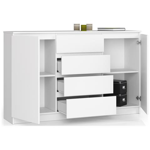Cassettiera K160, 2 ante e 4 cassetti, 160x40x99 cm, Colore Bianco - Foto 2