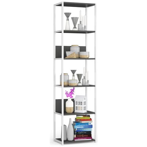 Scaffale stile loft con ripiani in legno, 6 ripiani, 50x32x192 cm, Colore Bianco e Grigio - Foto 1