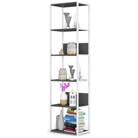 Scaffale stile loft con ripiani in legno, 6 ripiani, 50x32x192 cm, Colore Bianco e Grigio - Foto 2