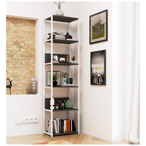 Scaffale stile loft con ripiani in legno, 6 ripiani, 50x32x192 cm, Colore Bianco e Grigio - Foto 5