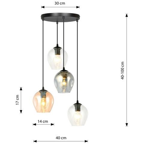 Lampada A Sospensione Istar - Nero, Grigio, Ambra - Acciaio Verniciato A Polvere, Vetro - 40x100x40 Cm - Foto 6