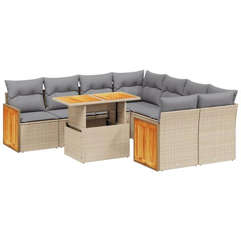 Set Divano Da Giardino 9 Pz Con Cuscini Beige In Polyrattan - Foto 1
