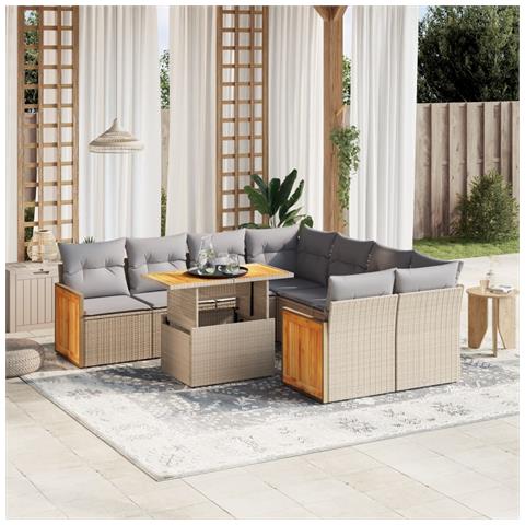 Set Divano Da Giardino 9 Pz Con Cuscini Beige In Polyrattan - Foto 3