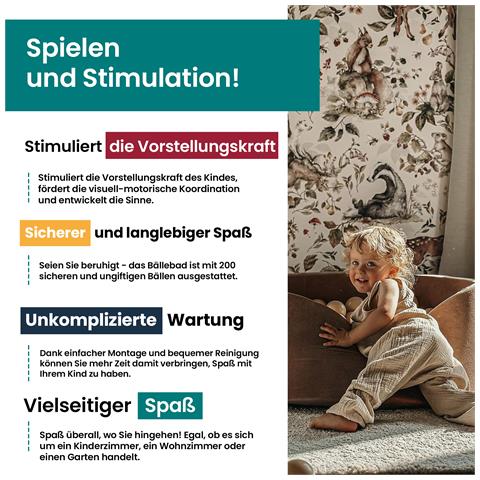 Piscina Di Palline Rotonda Per Bambini Con 200 Palline, 90x30cm, Aesthetic, Beige - Foto 2