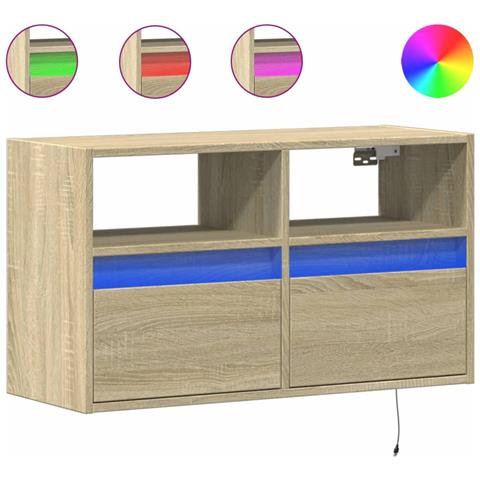 Mobile TV a Parete con Luci LED Rovere Sonoma 80x31x45 cm - Foto 1